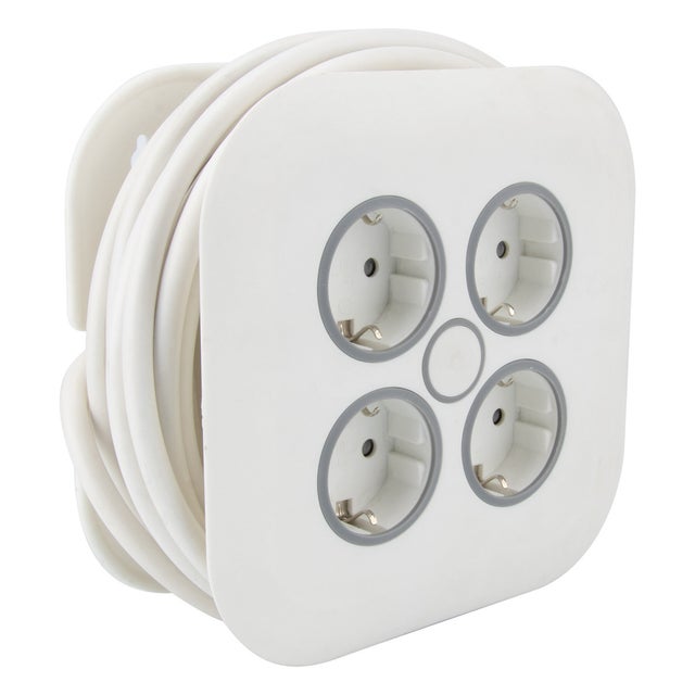Enrouleur domestique 4 prises Schuko 7m - Blanc - Zenitech