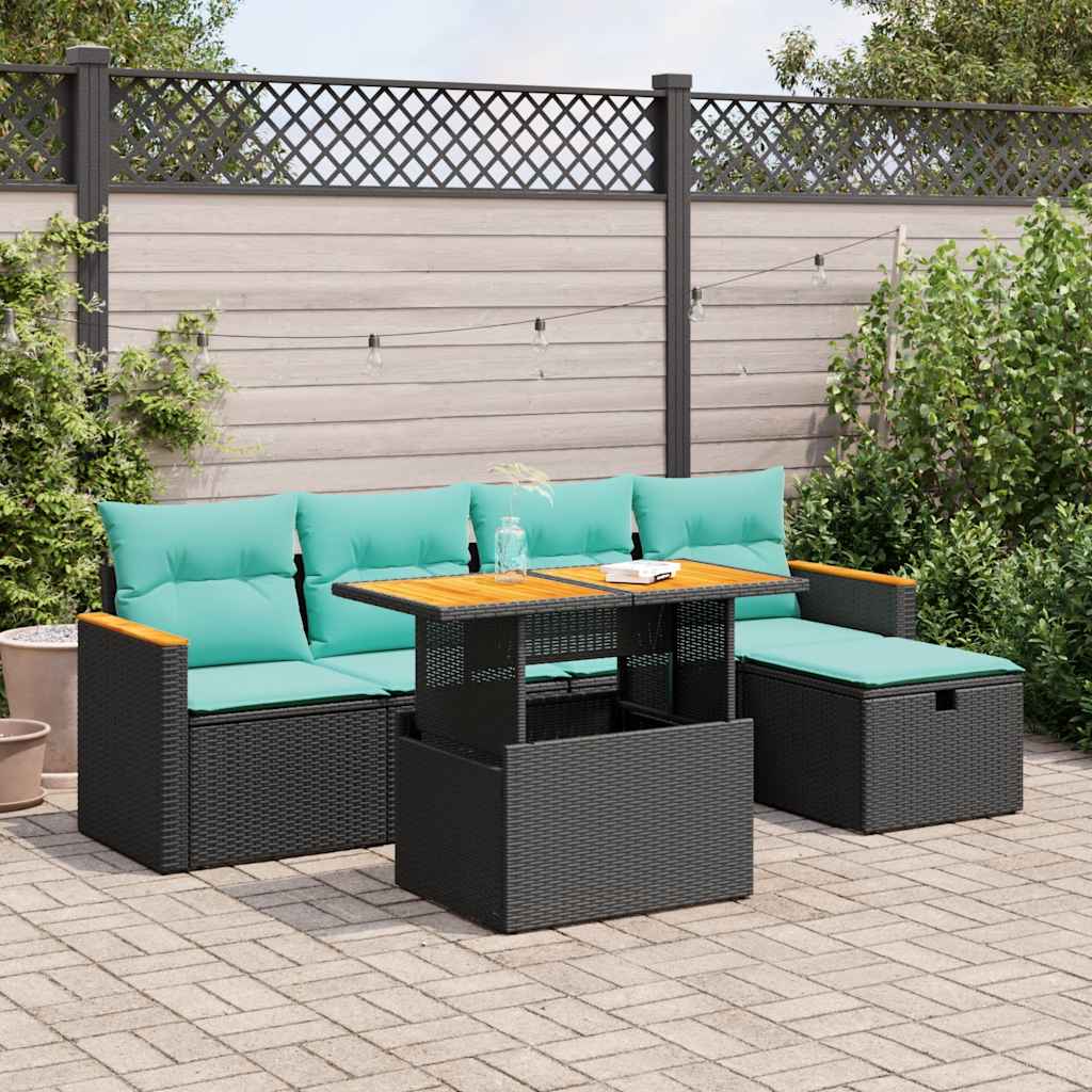 Salon bas de jardin en Rattan synthétique Noir 10 personnes | Leroy Merlin