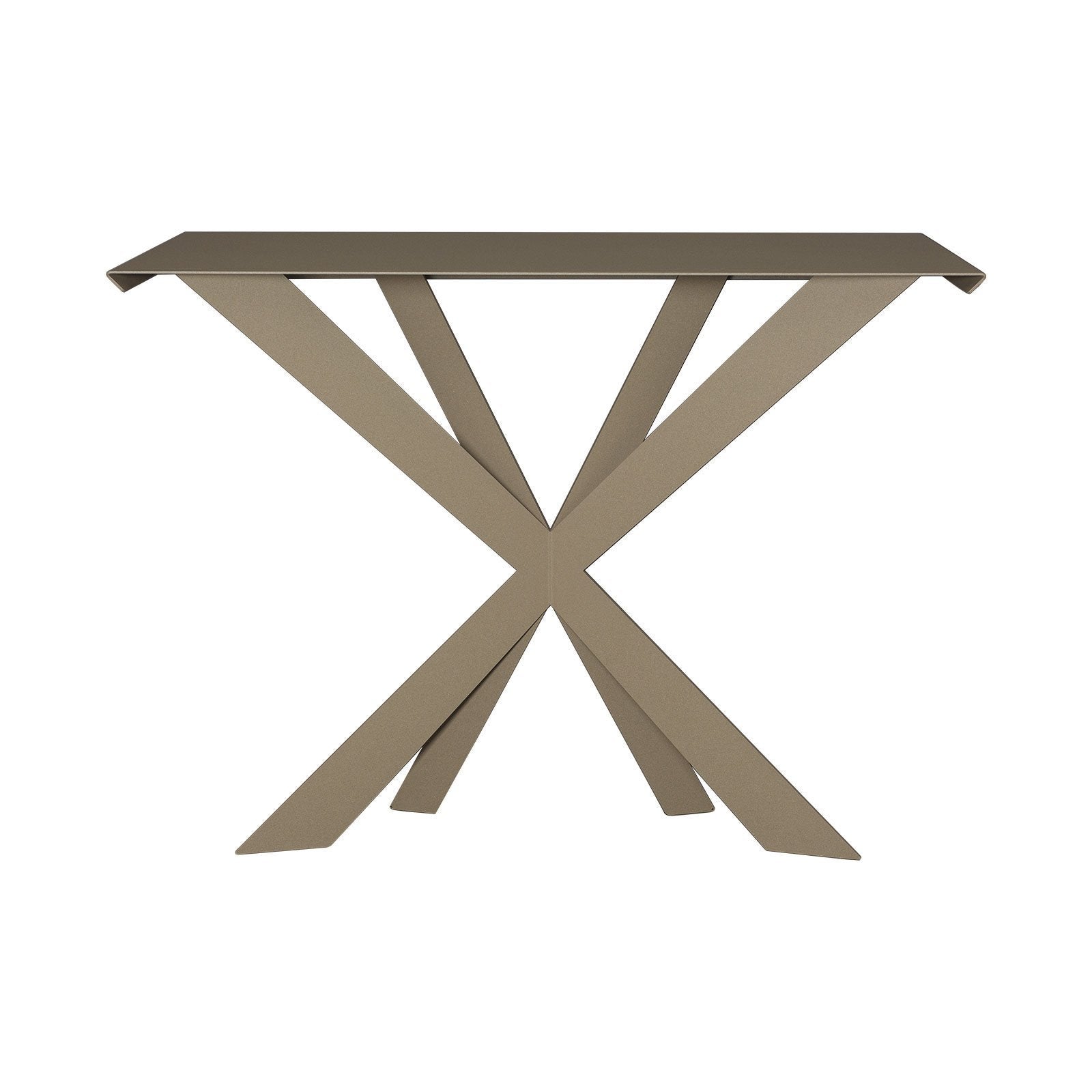 Konsola Exsodus Zeus 110x35x85 cm z żelaza malowanego na beżowo, nowoczesny geometryczny perforowany wzór, made in Italy