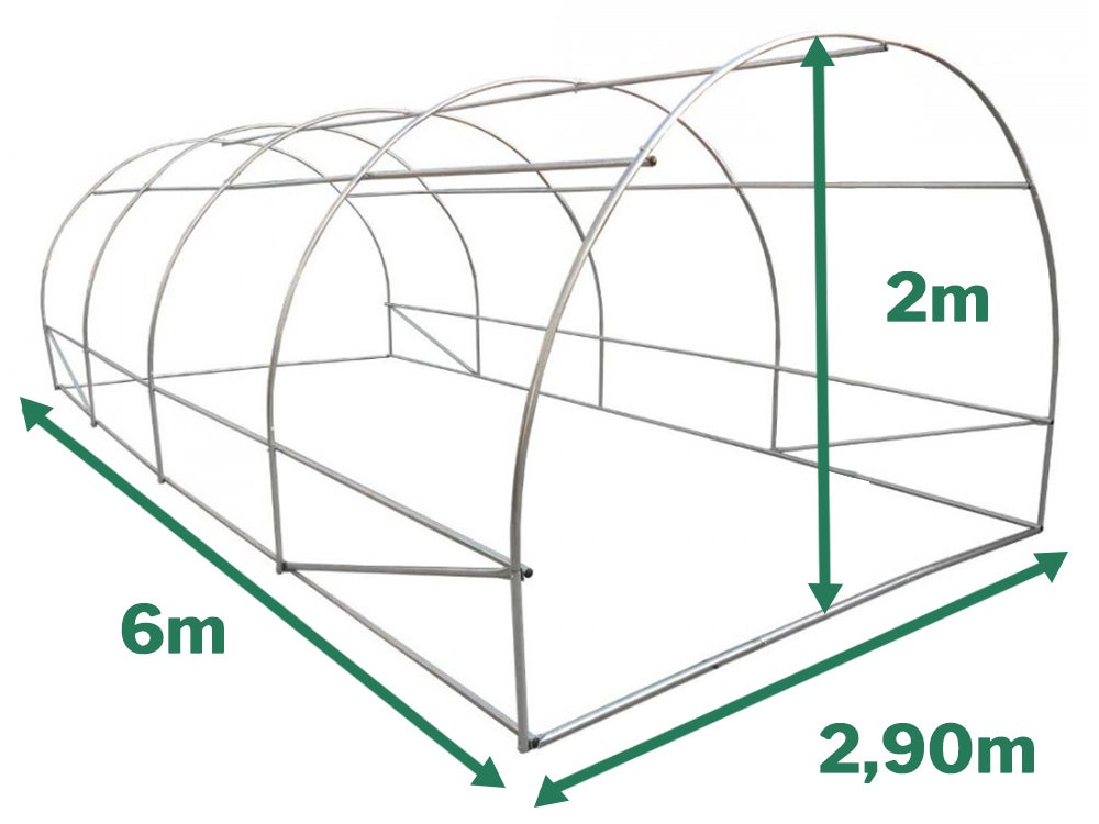 Serre tunnel 18m² avec fenêtres latérales et large porte enroulable - Bâche renforcée et structure Ø25mm - 5