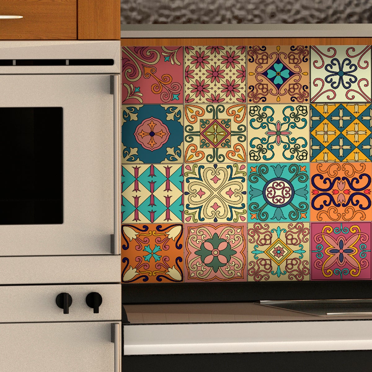 Sticker Mural Carrelage adhésif Cuisine Salle de Bain - 16 STICKERS CARRELAGES AZULEJOS ORNEMENTS ARTISTIQUES DESIGN - 16stickers10x10cm - 3