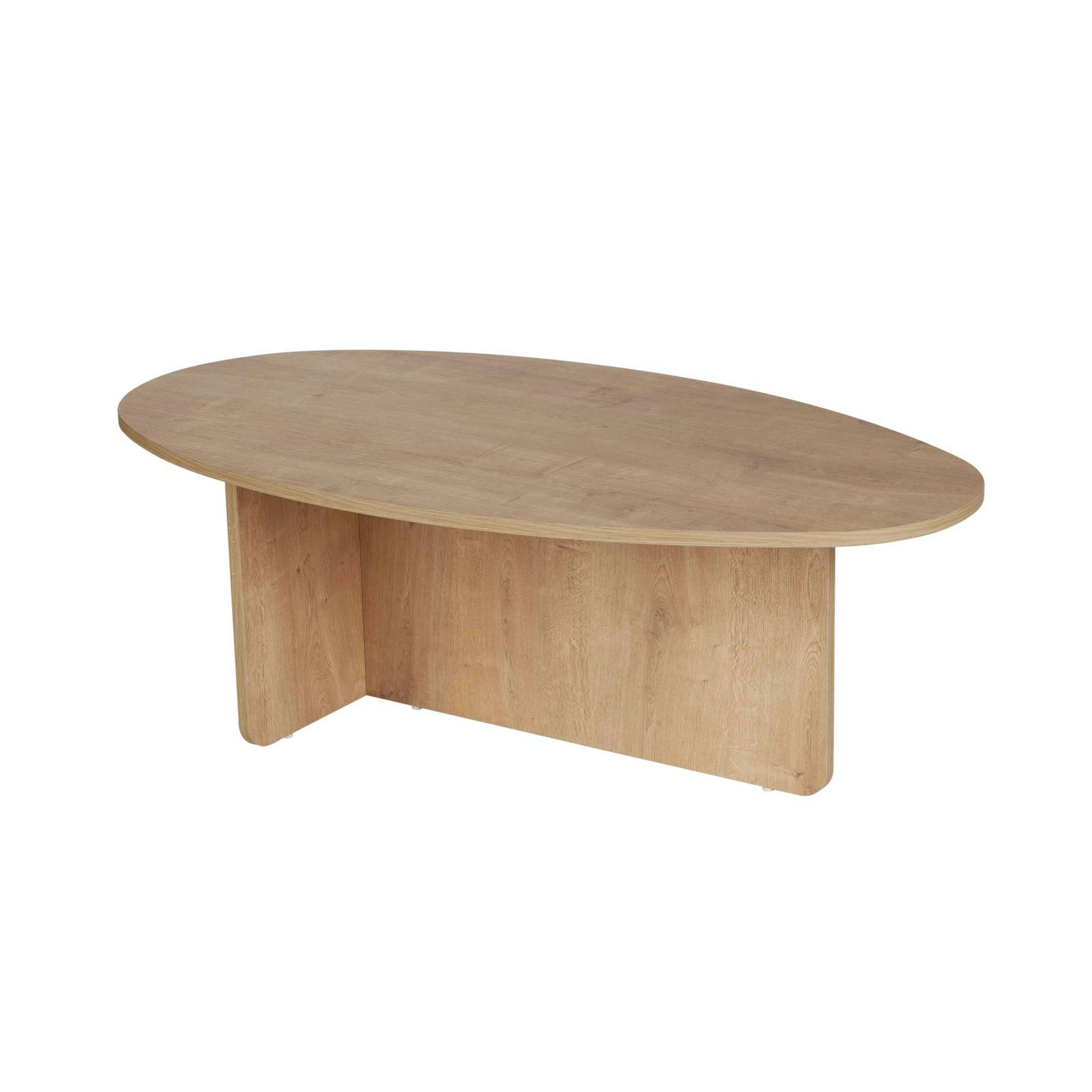 Table basse moderne ovale effet bois clair – pied en T MARFA - 7
