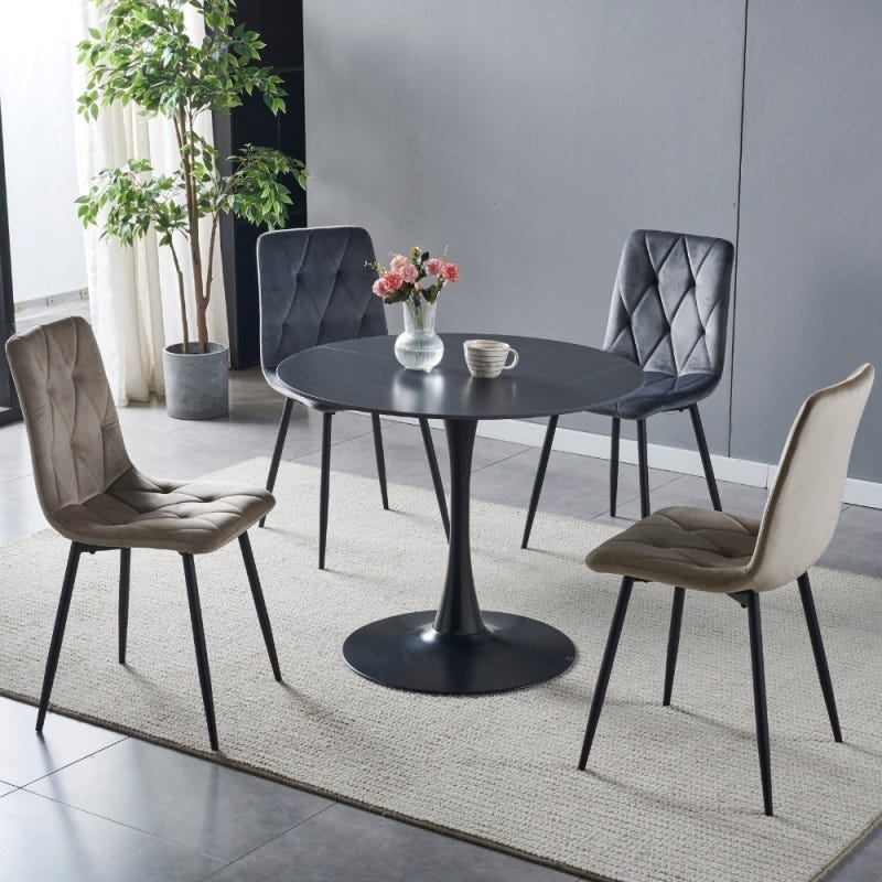 Tavolo rotondo con piano ceramica effetto marmo nero e oro Dot