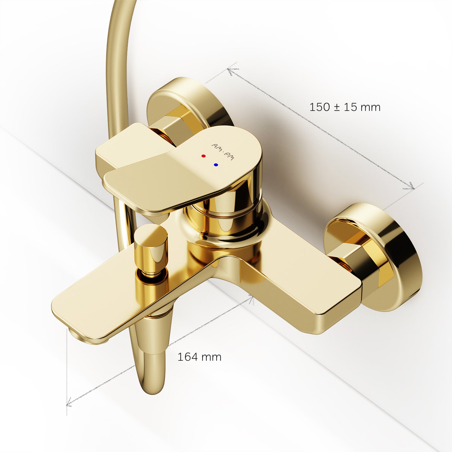 Mitigeur de baignoire mécanique Robinet salle de bain, mitigeur de bain, Doré taille M, X-Joy FXA10099 AM.PM - 8