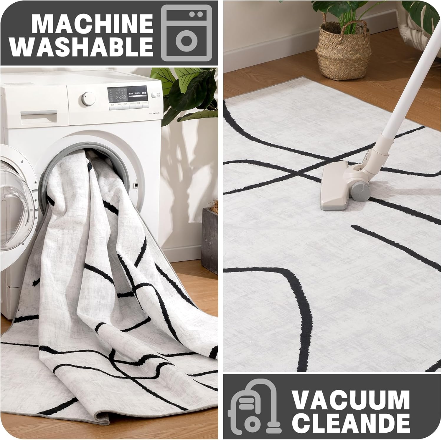 Tapis à motifs géométriques 120*200 cm - tapis lavable pour salon et chambre, grand tapis moderne ultra-fin antidérapant, décoration d'intérieur - 3