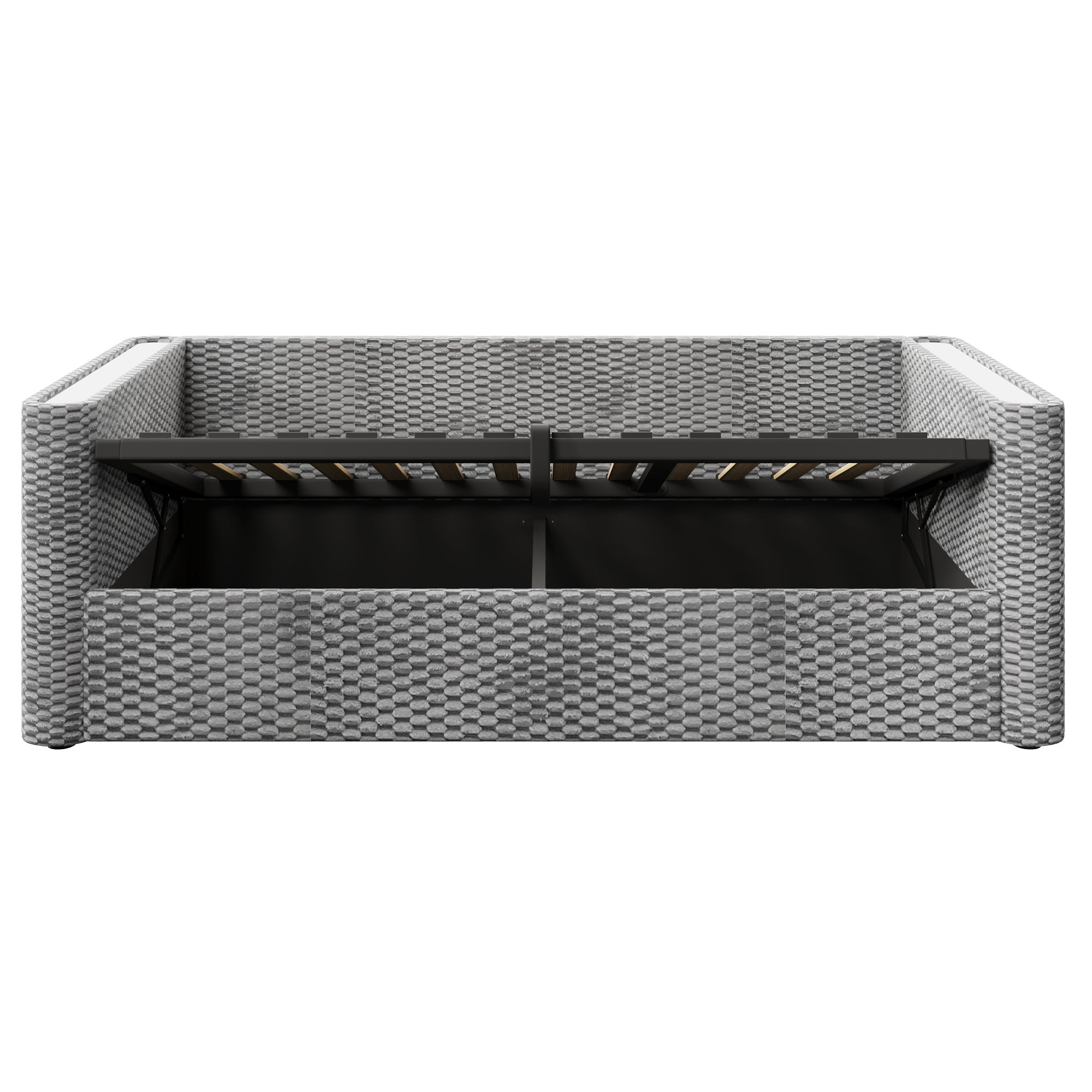 Rozkładana sofa z pojemnikiem 90x200 cm - z oświetleniem LED - stelaż lamelowy - welur - szary (materac nie jest wliczony w cenę) - 8