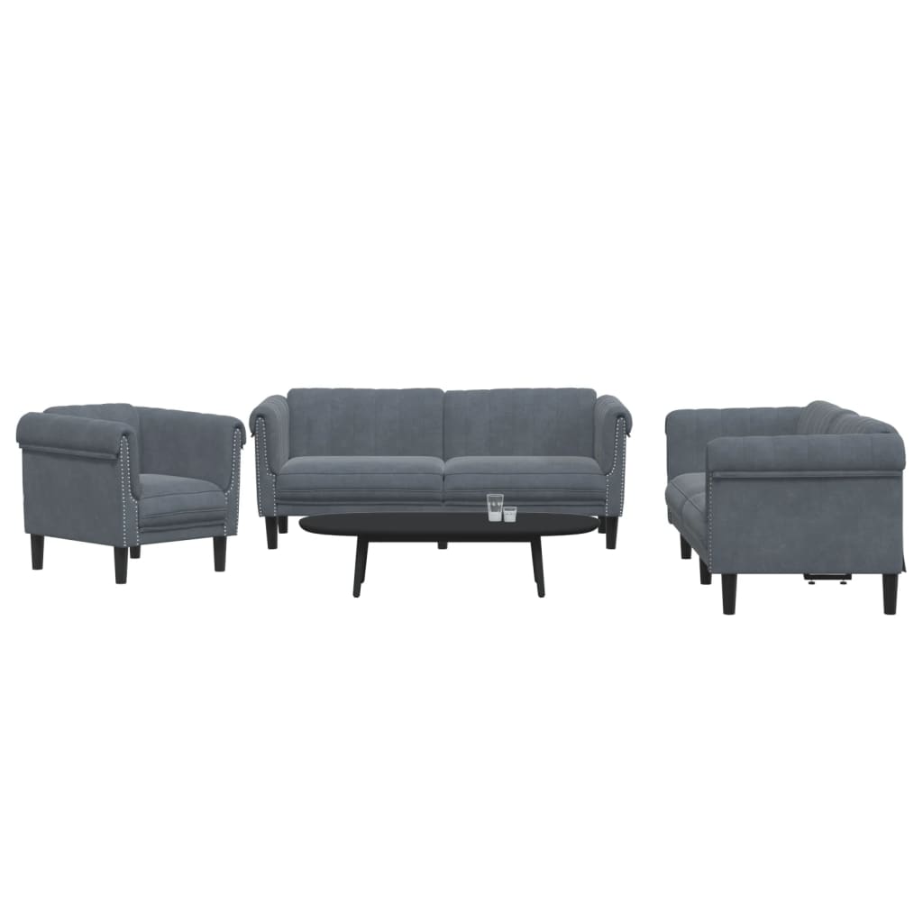 Canapé 2 Places Velours Gris Foncé - Ensemble Salon Confortable, Design Moderne, Cadre Métal - 4