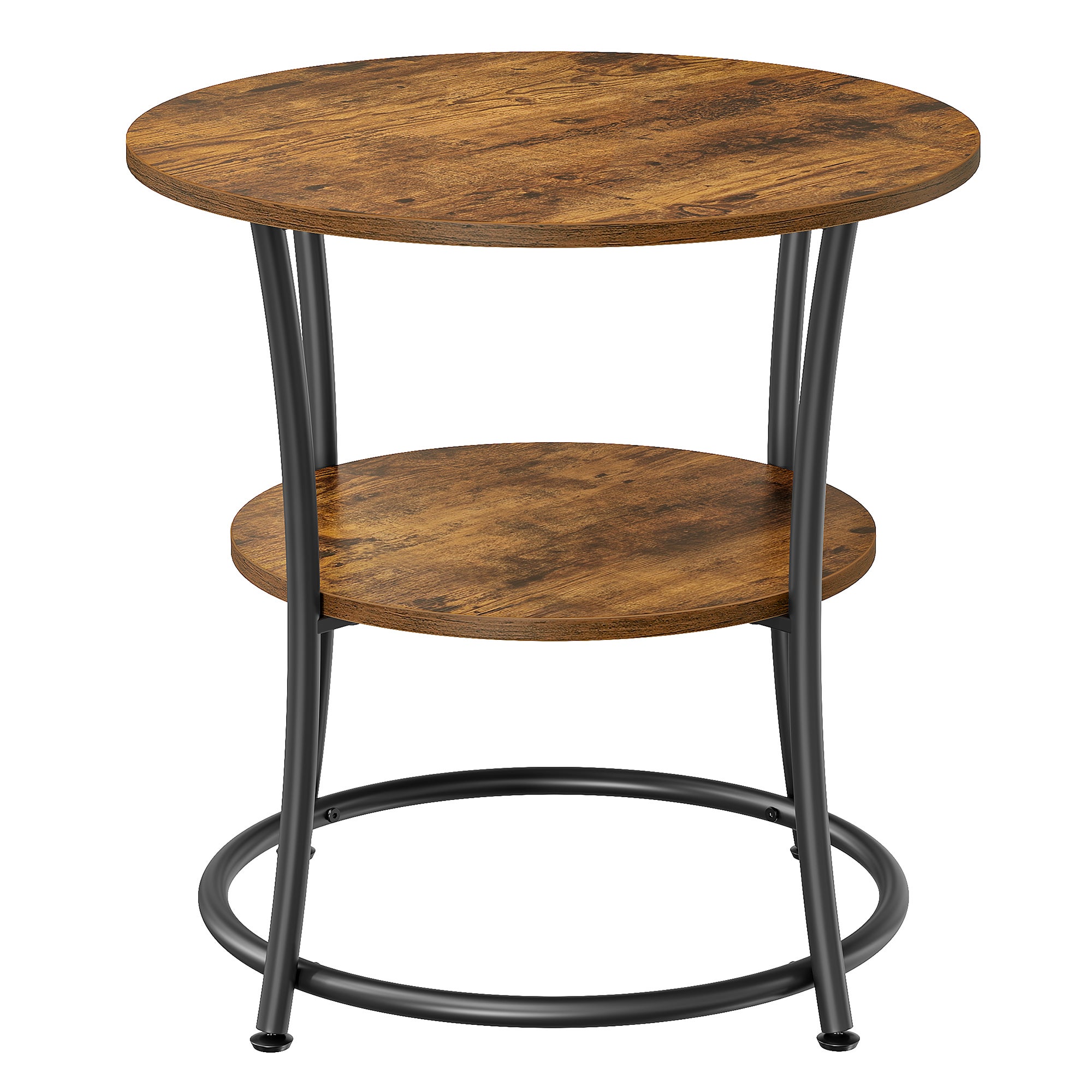 Tavolino Rotondo A 2 Ripiani In Legno Massello, Resistente