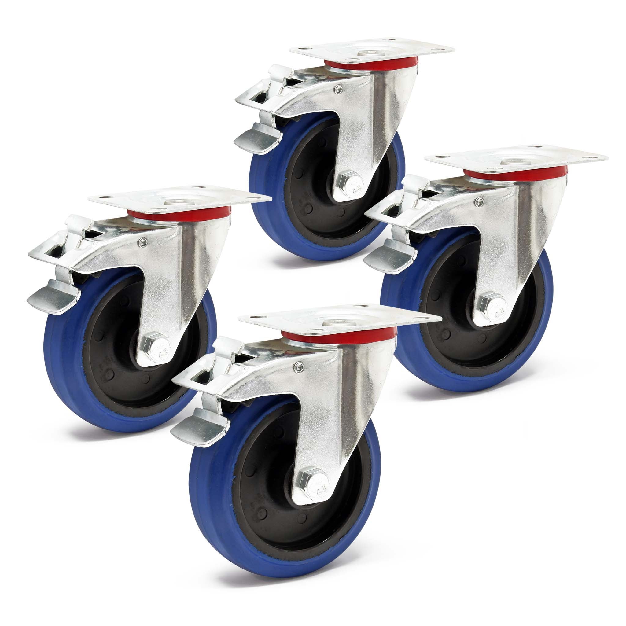 Steel Pro 2 Set Di Ruote In Acciaio Rigide Con Freno Girevole E Blocco Totale - Diametri 4, 5, 6, 8 Pollici Ruote Girevoli