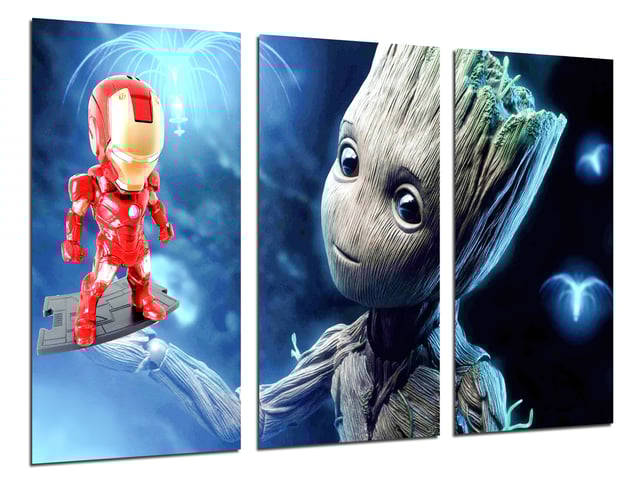 Ensemble de peintures décoratives Jeu vidéo, Baby Groot, Gardiens de la Galaxie, Iron Man, Marvel, impression numérique sur bois