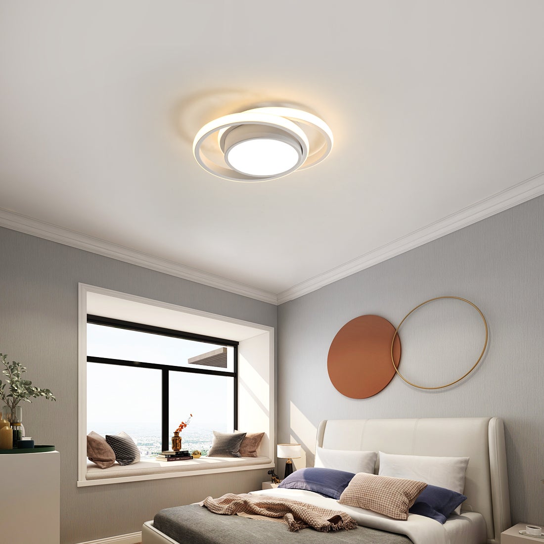 GOECO Lámpara de Techo LED Moderna, Lámpara de Techo Redonda, Blanco Cálido 3500K 32W 2500LM, Lámpara de Techo para Dormitorio Pasillo Cocina Balcón, - 7