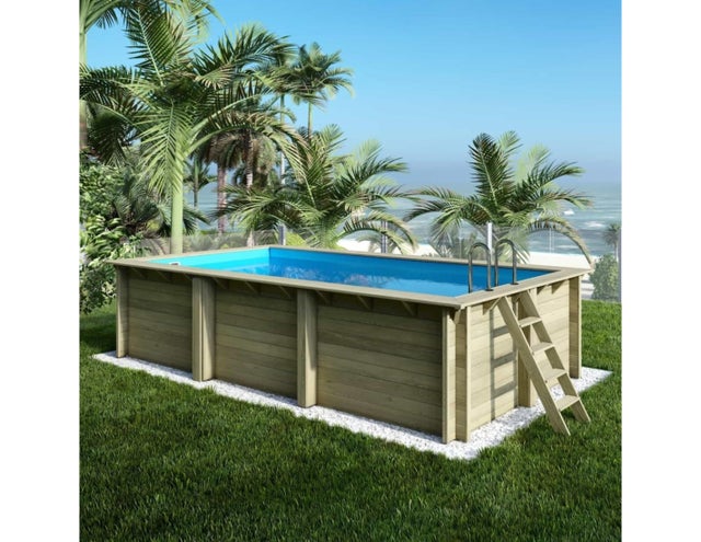 Piscina de madera de madera AQUA 6.1 x 2.85 - H.1.31 m, azul claro, con vigas a atornillar a la solera - BAS7307OSPL - ALTANKA