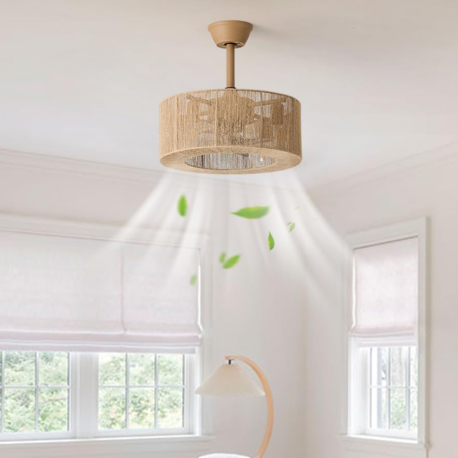 Wentylator sufitowy z oświetleniem i pilotem, żyrandol w stylu boho z wentylatorem, 6 prędkości wiatru, timer, regulowana wysokość, φ 45CM - 2