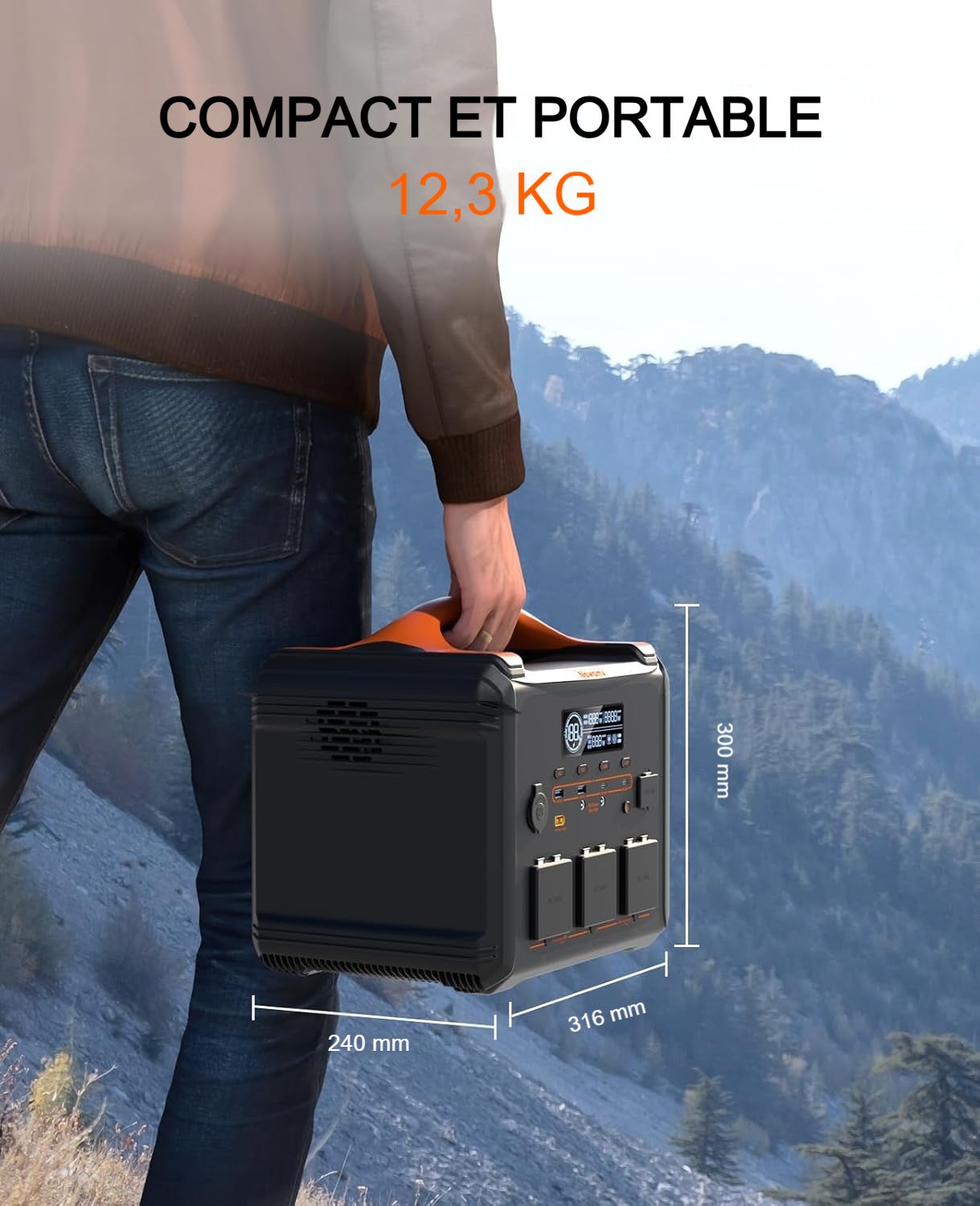Centrale électrique portable 1102,5 Wh Newsmy S1210 2000 W/3000 W crête, prise onde sinusoïdale pure, charge rapide 1 h, sortie PD100 W, ABS ignifuge - 4