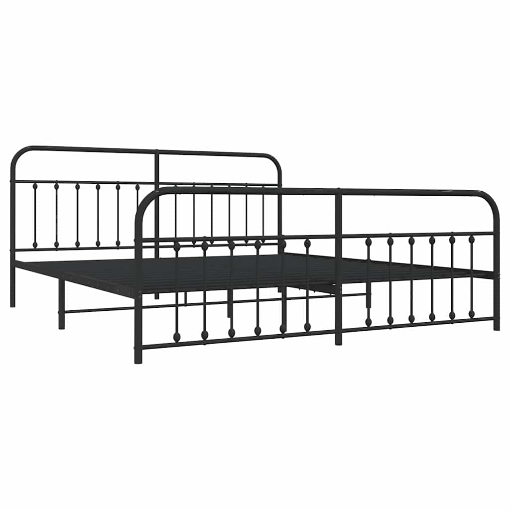 Estructura de cama sin colchón con estribo, de metal negro, para dormitorio, 193 × 203 cm - 4