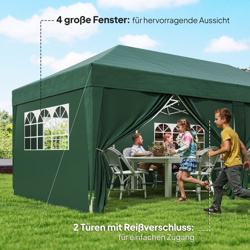 Kiosque 6x3 m dépliant stable, fenêtres fermeture éclair, panneaux latéraux UV. - 6