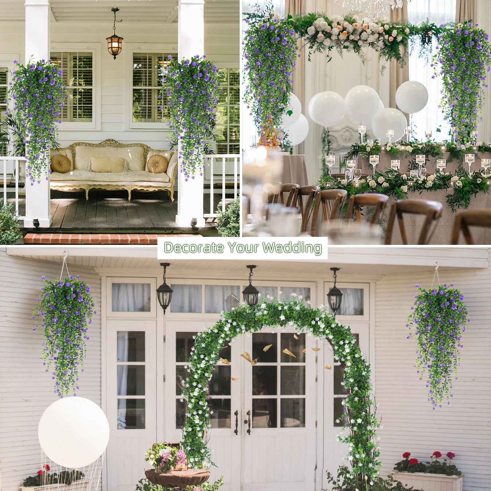 Plantes suspendues d'extérieur, 3 morceaux de fleurs artificielles, résistantes aux UV, adaptées à la décoration intérieure de mariage de jardin mural - 5