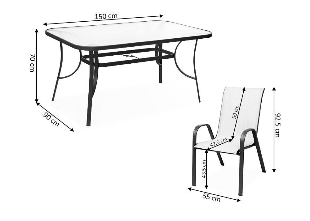 Mesa de Cristal Templado HC + 6 Sillas. Muebles de Jardin y Terraza, Marron - 3
