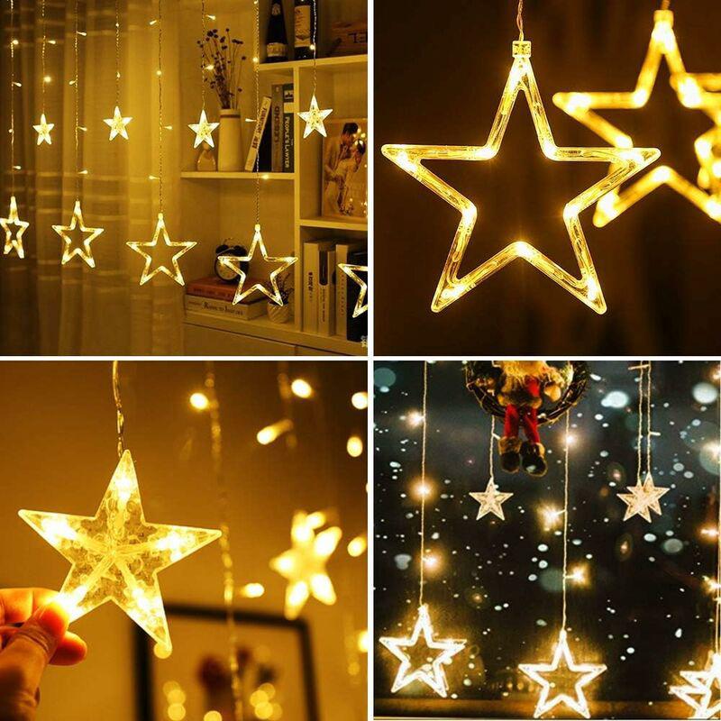 Cortina de luz 12 estrellas 138 LED/2M luz de ventana de pared iluminación interior Navidad boda fiesta decoración luz blanca - 2