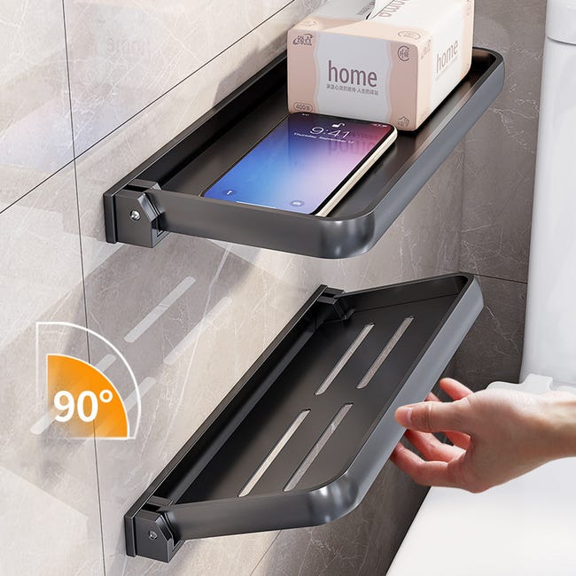ABCOOL Lot De 2 Étagères De Douche Flottantes Adhésives – Sans Perçage, Étagères Murales Avec Crochets Pour Salle De Bain, Cuisine & Rangement