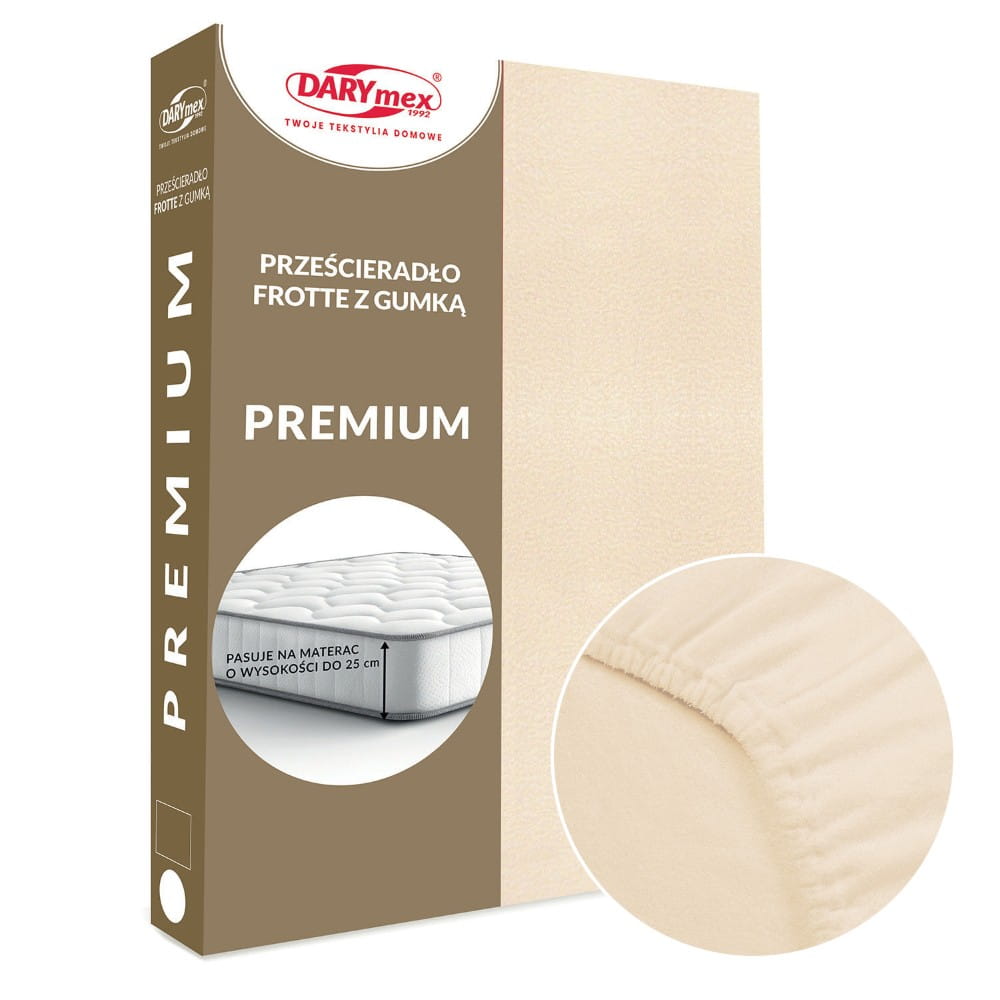 Prześcieradło frotte z gumką 160 x 200 kolor jasny beż PREMIUM - Darymex