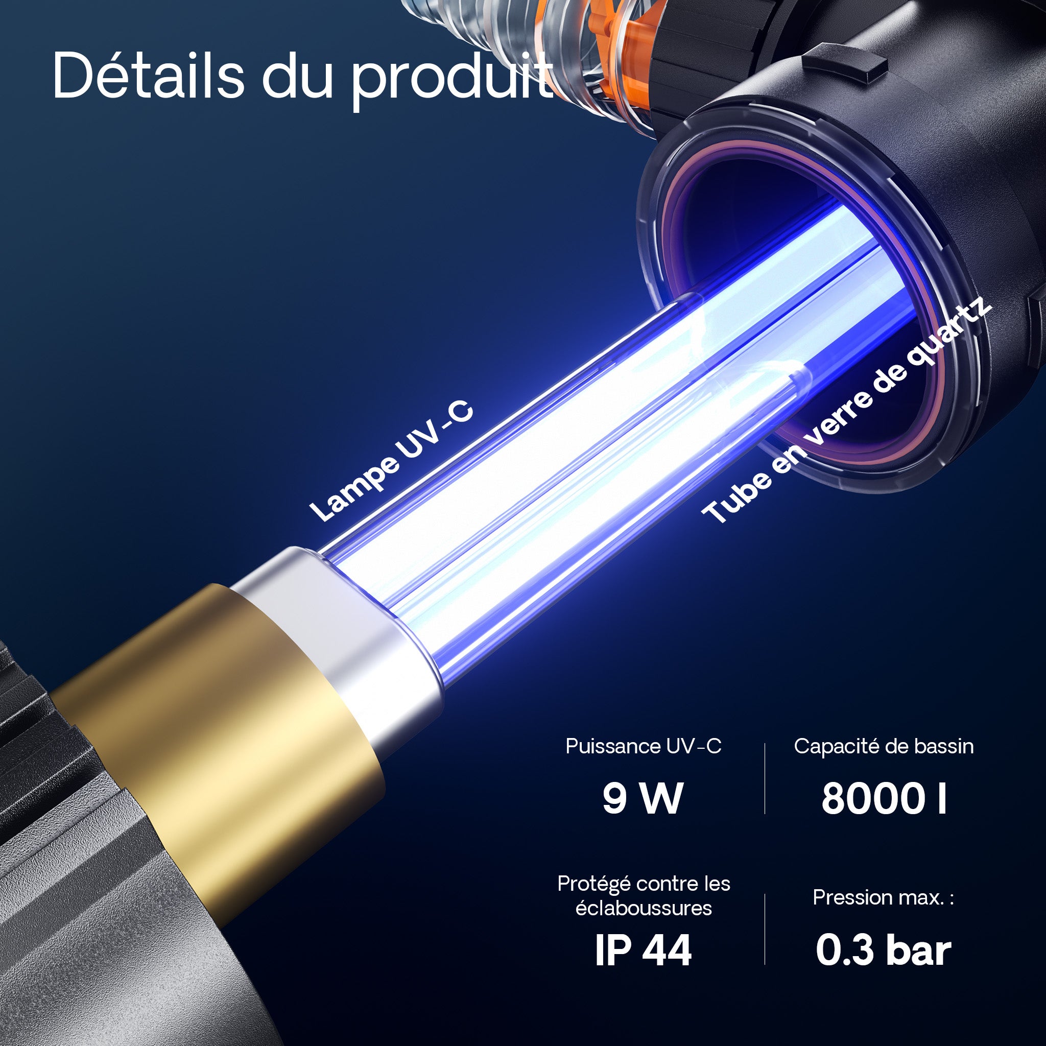 CUV-209 Stérilisateur Clarificateur de bassins ou d’étang - débit max. de 1500 l/h - avec Lampe rayons UV-C 9 W - pour Poissons et plantes… SunSun - 6