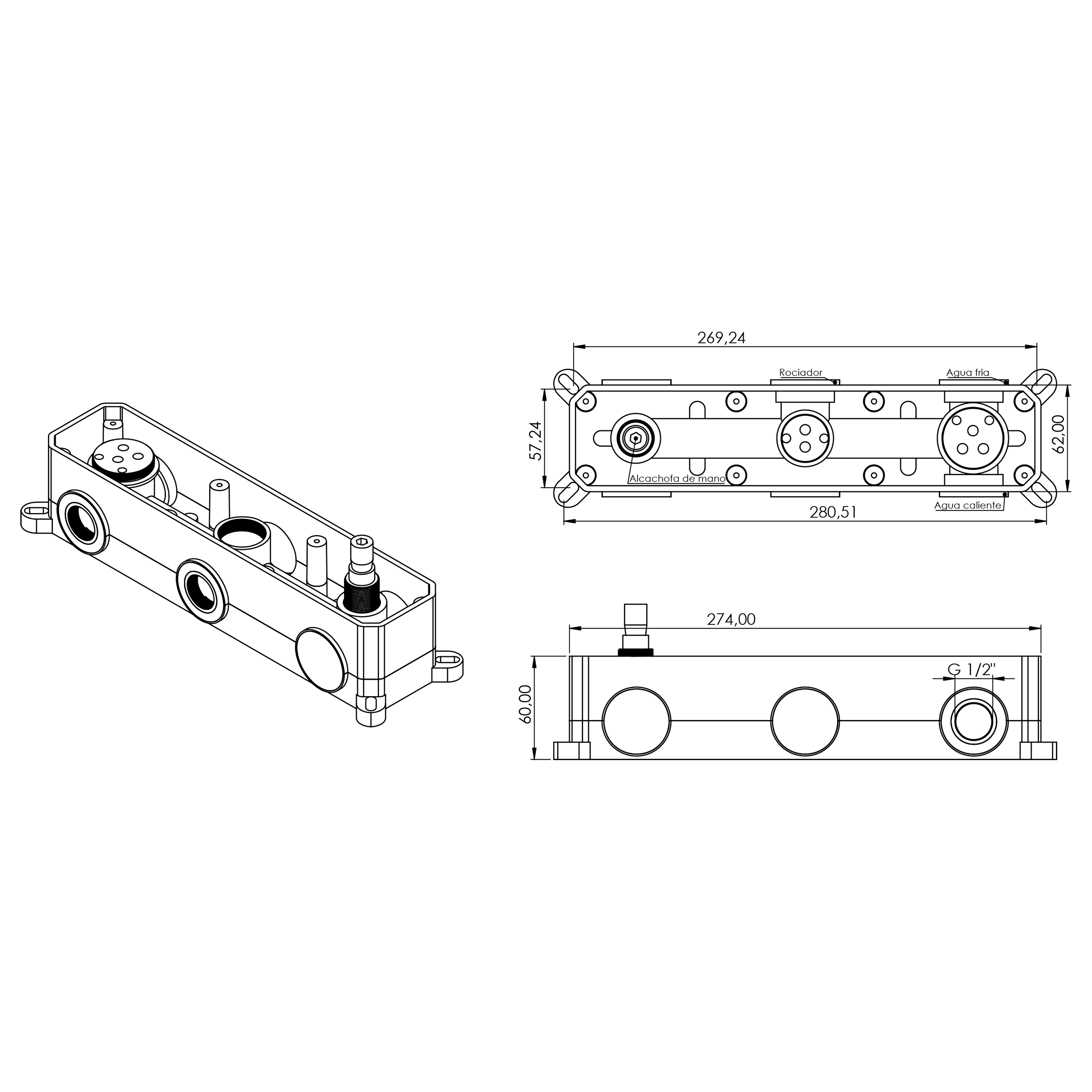 Valaz Mitigeur de douche carré encastré or brossé - Série Miño - 30 cm - 5