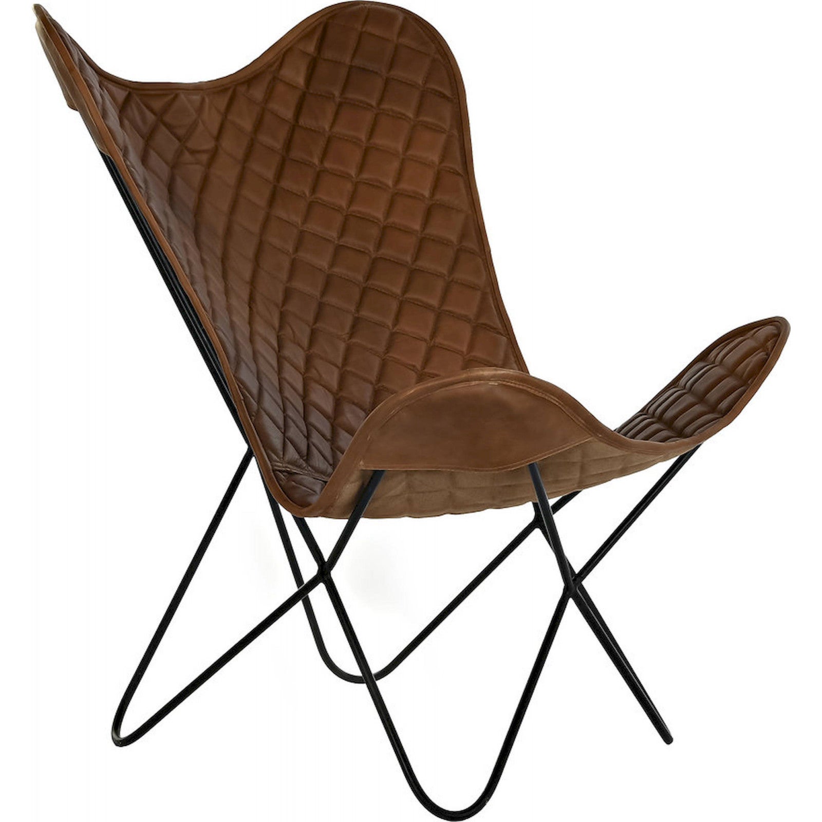 Chaise papillon élégance cuir marron et métal moderne 76 x 75 x 91 cm Marron chocolat Leroy Merlin