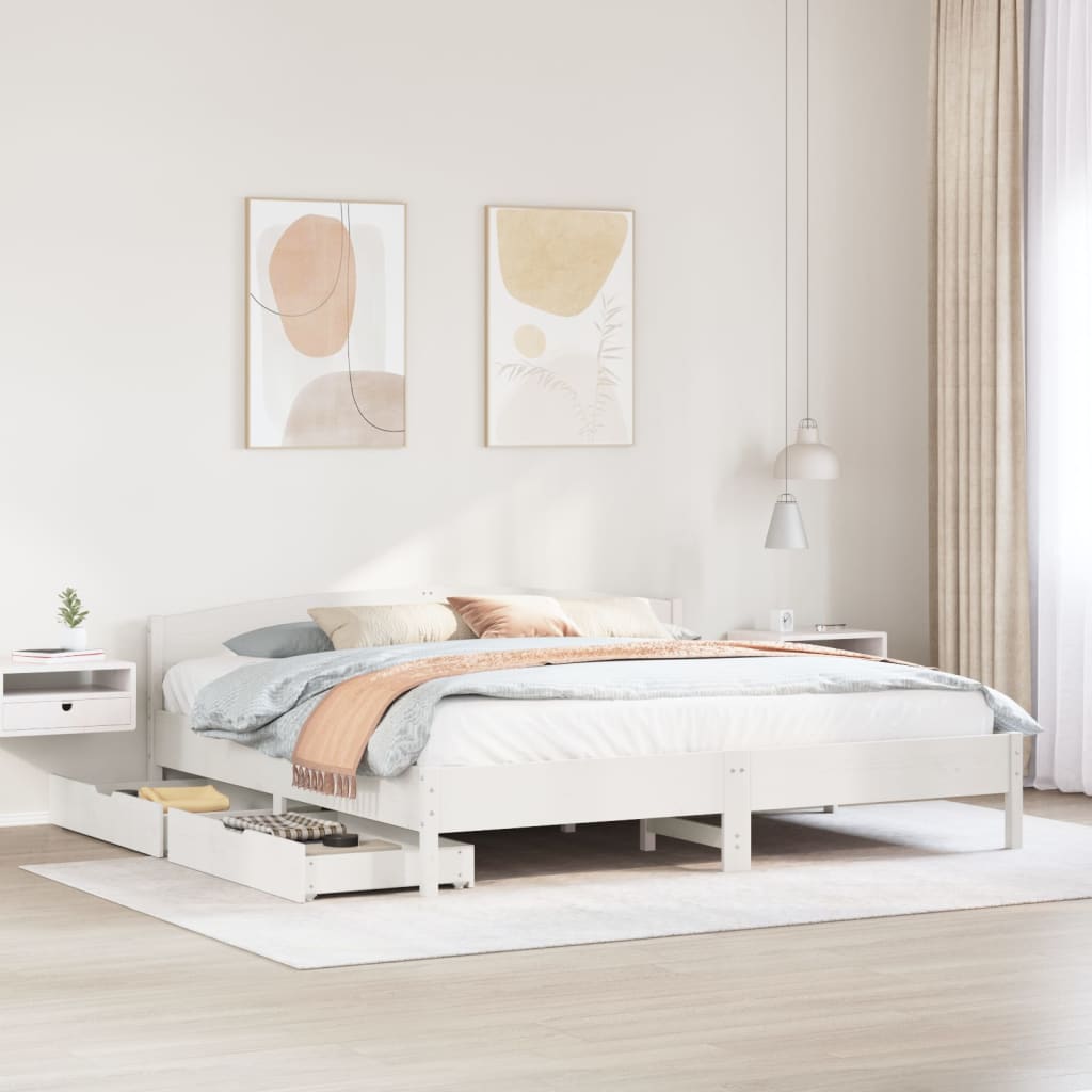 Rama łóżka bez materaca, biała, 180x200 cm, lite drewno sosnowe vidaXL