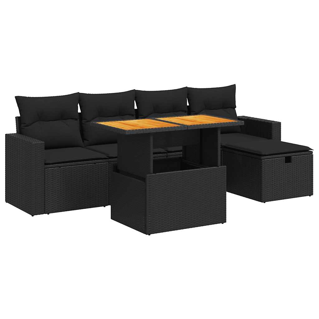 Zestaw Mebli Ogrodowych z Poduszkami Komplet Wypoczynkowy Rattan Czarne