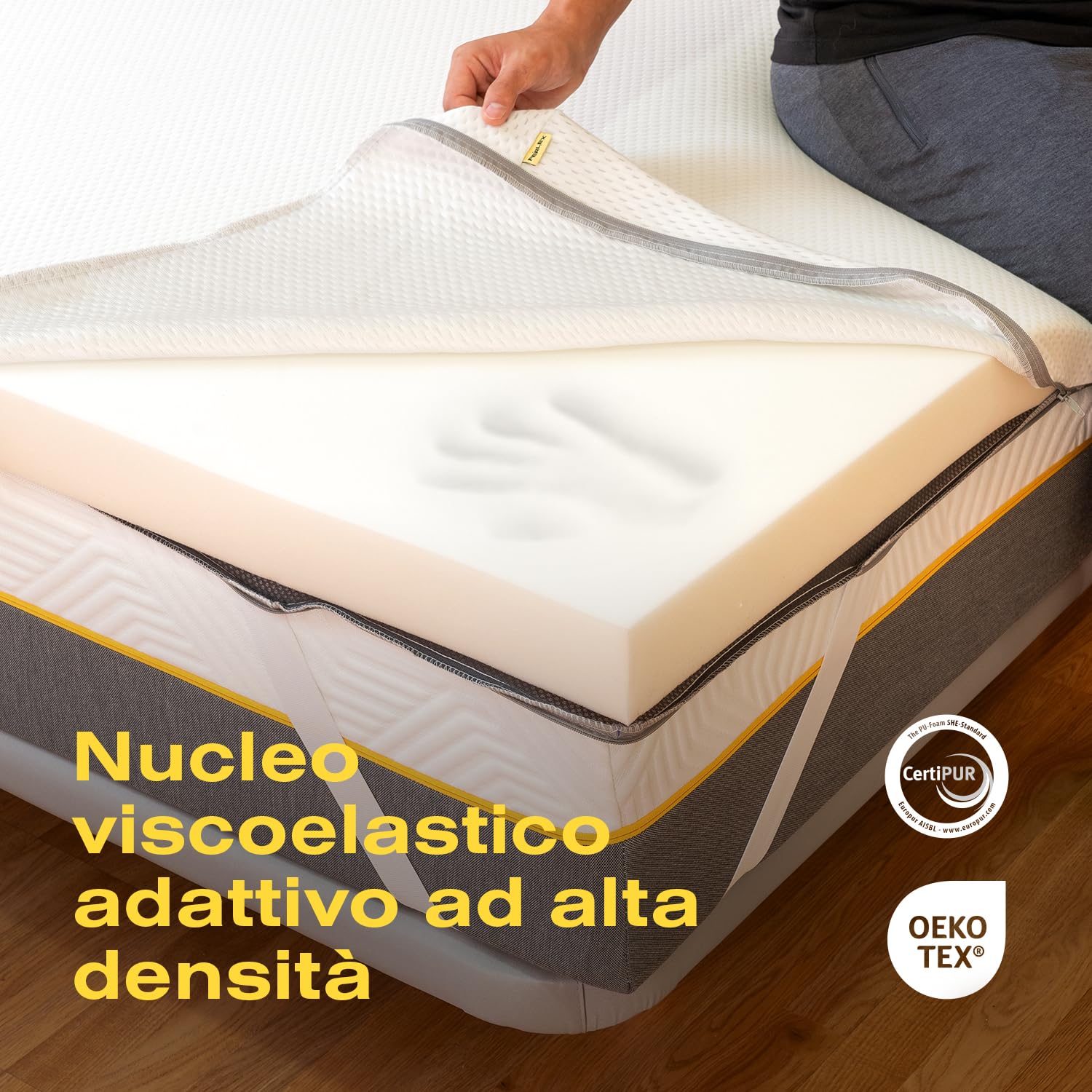 Topper Memory Foam 160x200 Per Materasso - 6 Cm, 7 Zone, Ortopedico Per Mal Di Schiena, Certificato OEKO-TEX