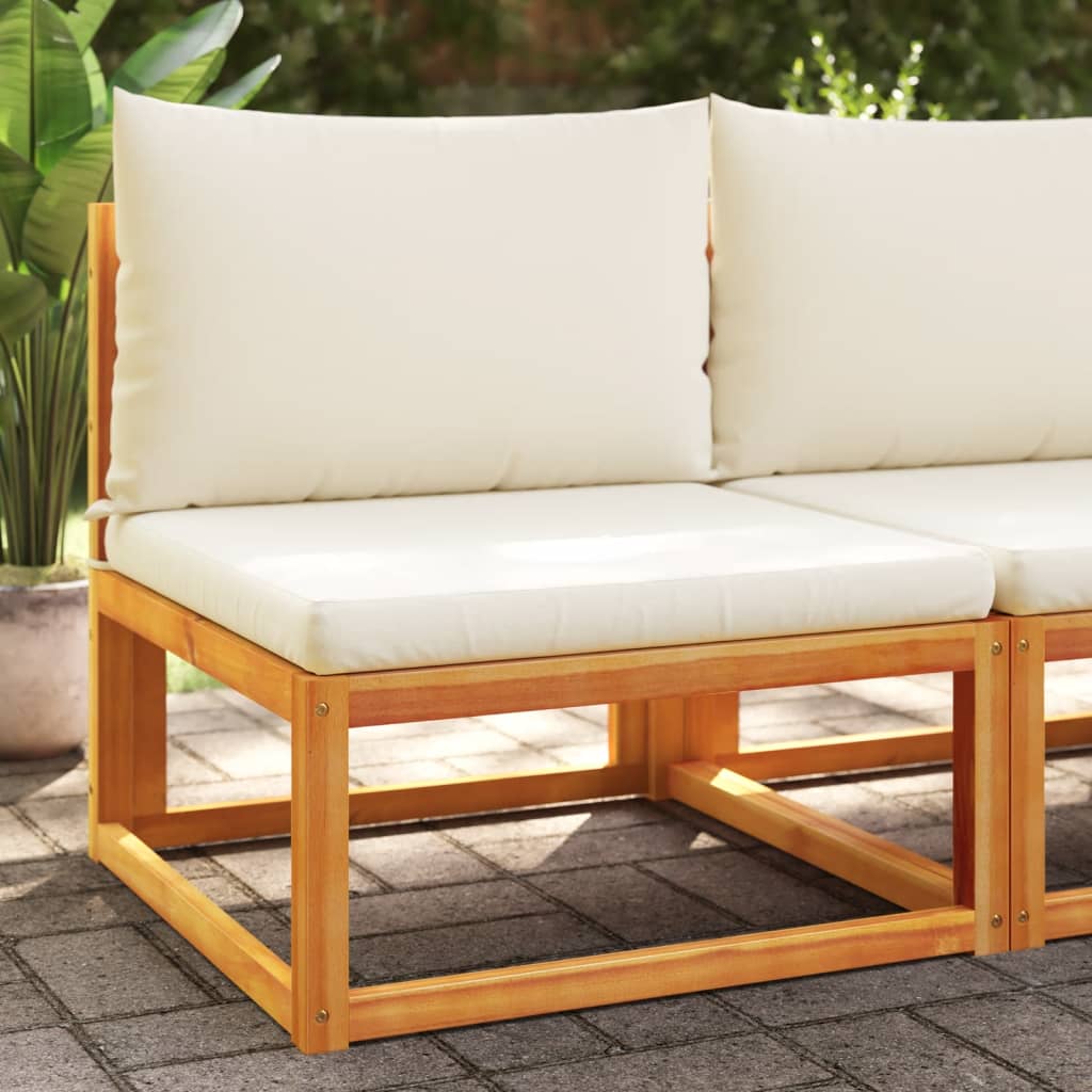 Sofá De Jardín Esquineros Madera Acacia - Con Cojines, Blanco Crema, Modular Y Resistente