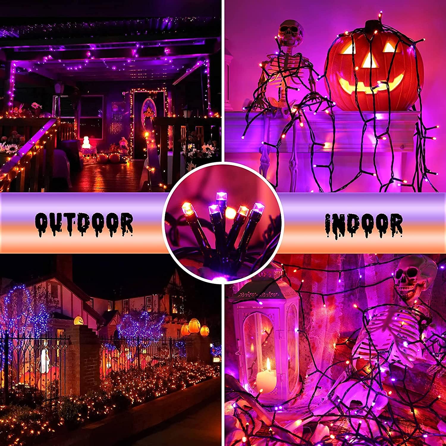 20M 200 LED Halloween Decoration Guirlandes Lumineuses Orange + Pourpre, Extérieure Noël Guirlandes Électrique Étanche 8 Modes Intérieur Lumière pou - 6