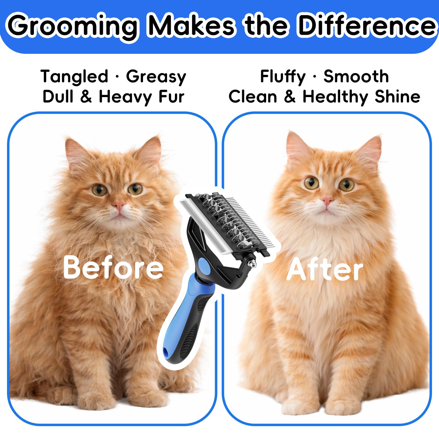 Escova de grooming 3 em 1 profissional para animais Azul – Ideal para cães e gatos, todos os tipos de pelo - 5