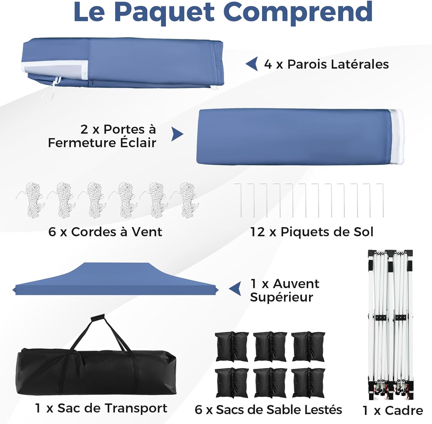 Cenador plegable de 3 x 6 m con 6 paredes laterales, 6 sacos de arena, carpa para fiestas, estructura metálica ajustable, pabellón desplegable y bols - 3