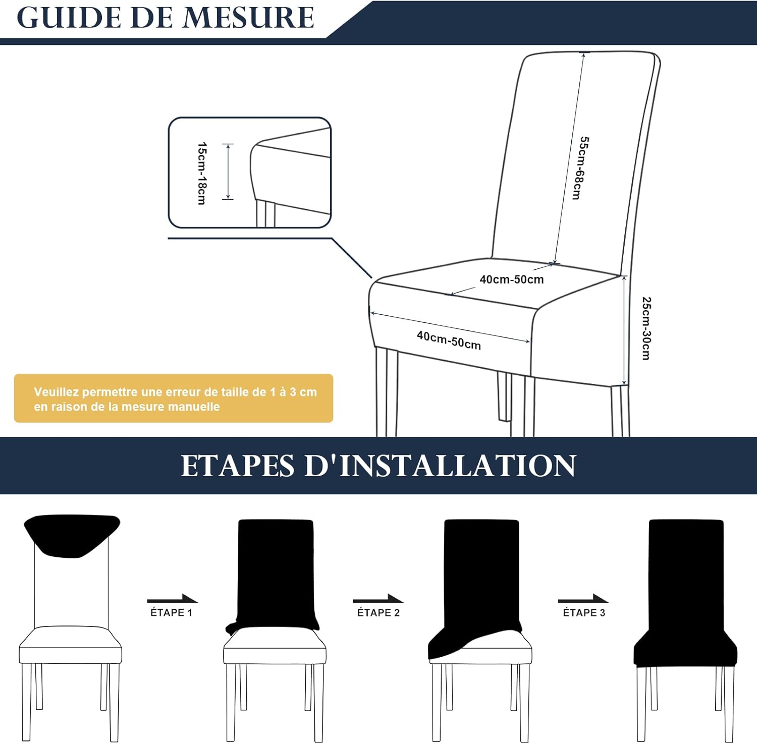 Lot de 6 Housses de Chaise XL Extensible Gris pour Salle à Manger élastique Couverture Chaises Dossier Haut Grande Taille Lavable - 2