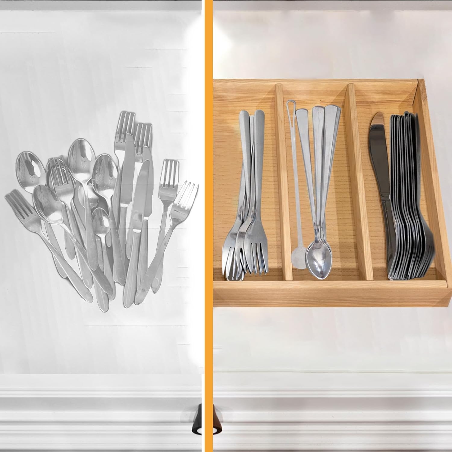 Range-couverts en bambou, porte-couverts en bambou avec 3 compartiments, tiroir de cuisine, range-couverts en bambou, range-couverts en bambou - 6