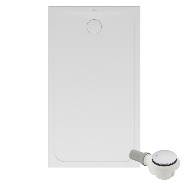 Plato de ducha antideslizante VILLEROY & BOCH Lifetime Plus Cerasoft de 140 x 80 cm, cerámica blanca + desagüe cromado