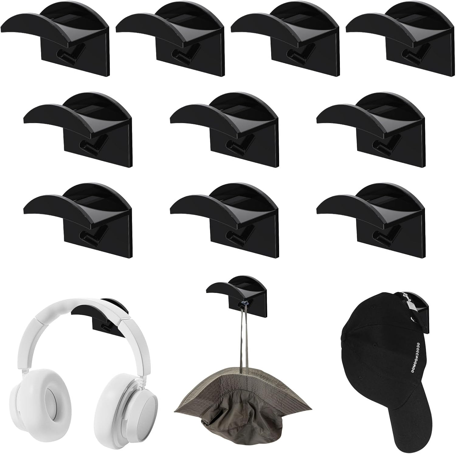 Support Mural Casquettes 16 Baseball - Porte Chapeau Magnétique Ou à Fixer Xtemtoamz Noir