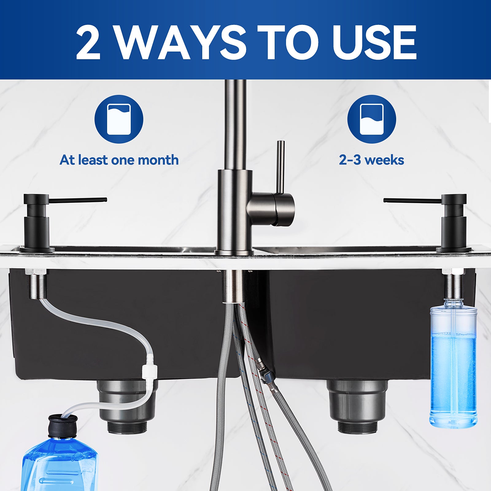 Cecipa max Distributeur de Savon Noir-Distributeur de Savon pour Evier avec Récipient de 300ML + Tuyau d'extension en Silicone de 1,25M,EU Modèle - 4