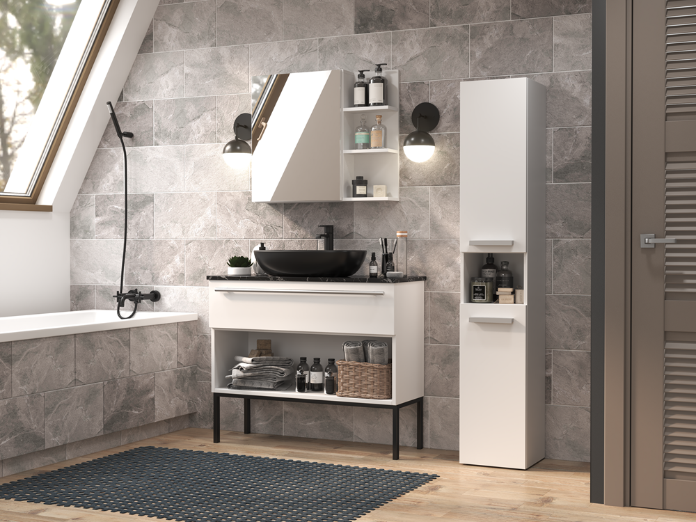 HORTI - Mueble de baño con cesto de ropa - 31x30x174 cm - Columna de almacenaje para baño - 6