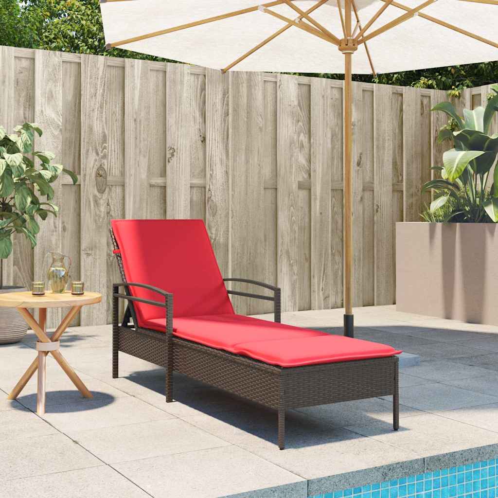 | Leżak | z poduszką 1-osoba Brązowy 63 x 200 x 81 cm polirattan vidaXL