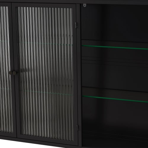 Armoires murales moderne 90×20×70 cm, buffet avec 3 portes en verre cintrées, pour cuisine/salon/salle de bain, noir - 7