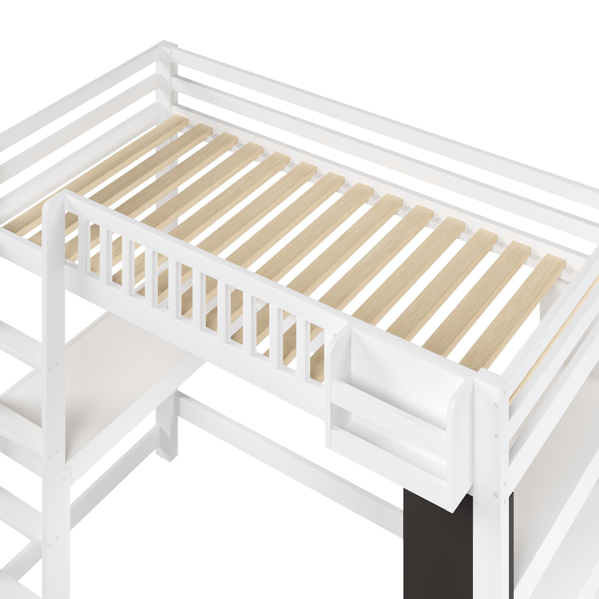 Lit mezzanine enfant avec bureau et rangements,Lit multifonction avec tableau noir + étagère + éclairage LED,sommier en pin, 90x200 cm - blanc - 9