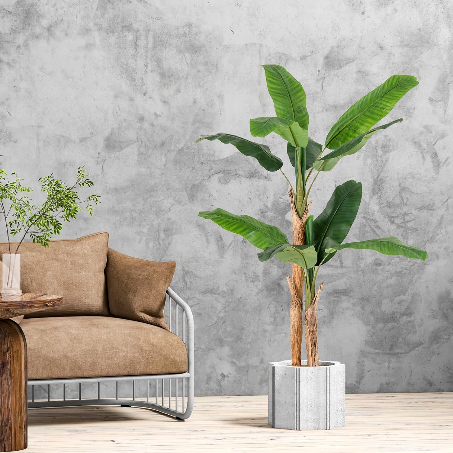 Plante Artificielle Tiges Doubles, Fausse Plante de Bananier 10 Grandes Feuilles Plante Verte en Pot, Décoration Palmier d'Intérieur 165 CM - 9
