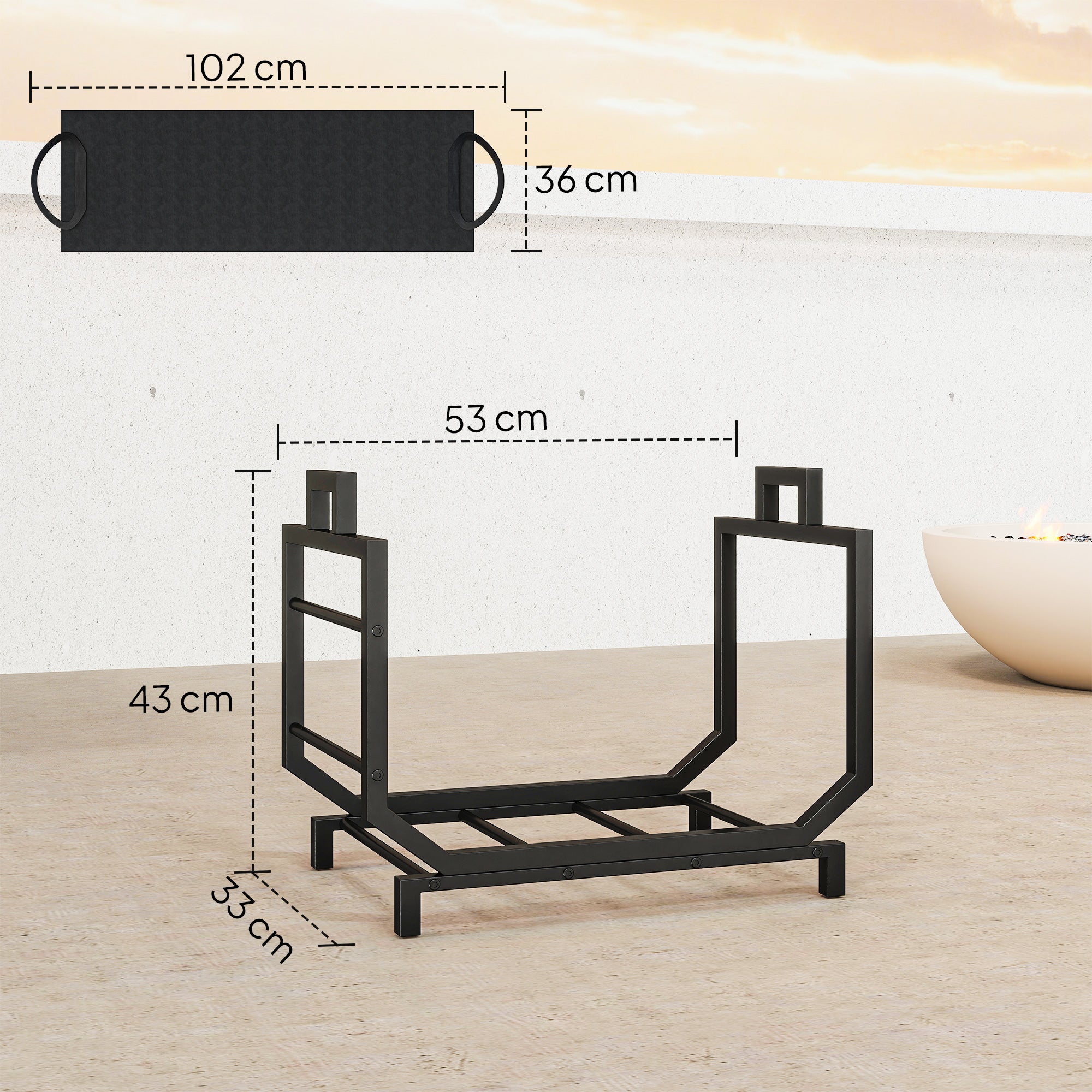 Étagère à bois de chauffage intérieure : 53 x 33 43 cm avec sac ...