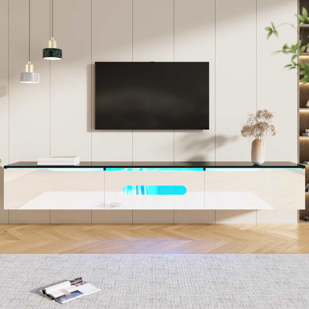 Stojak pod telewizor LED 180 cm, czarno-biały, wysoki połysk, 16 kolorów, drzwi z cichym domykiem, montaż na ścianie lub podłodze