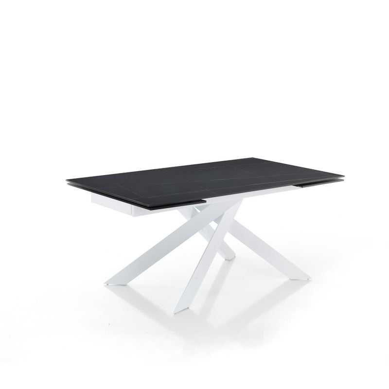 Stół rozkładany GIUKI MATT BLACK MARBLE z białej stali i czarnej ceramiki marmurowej H75 W160/200/240 D90 do jadalni