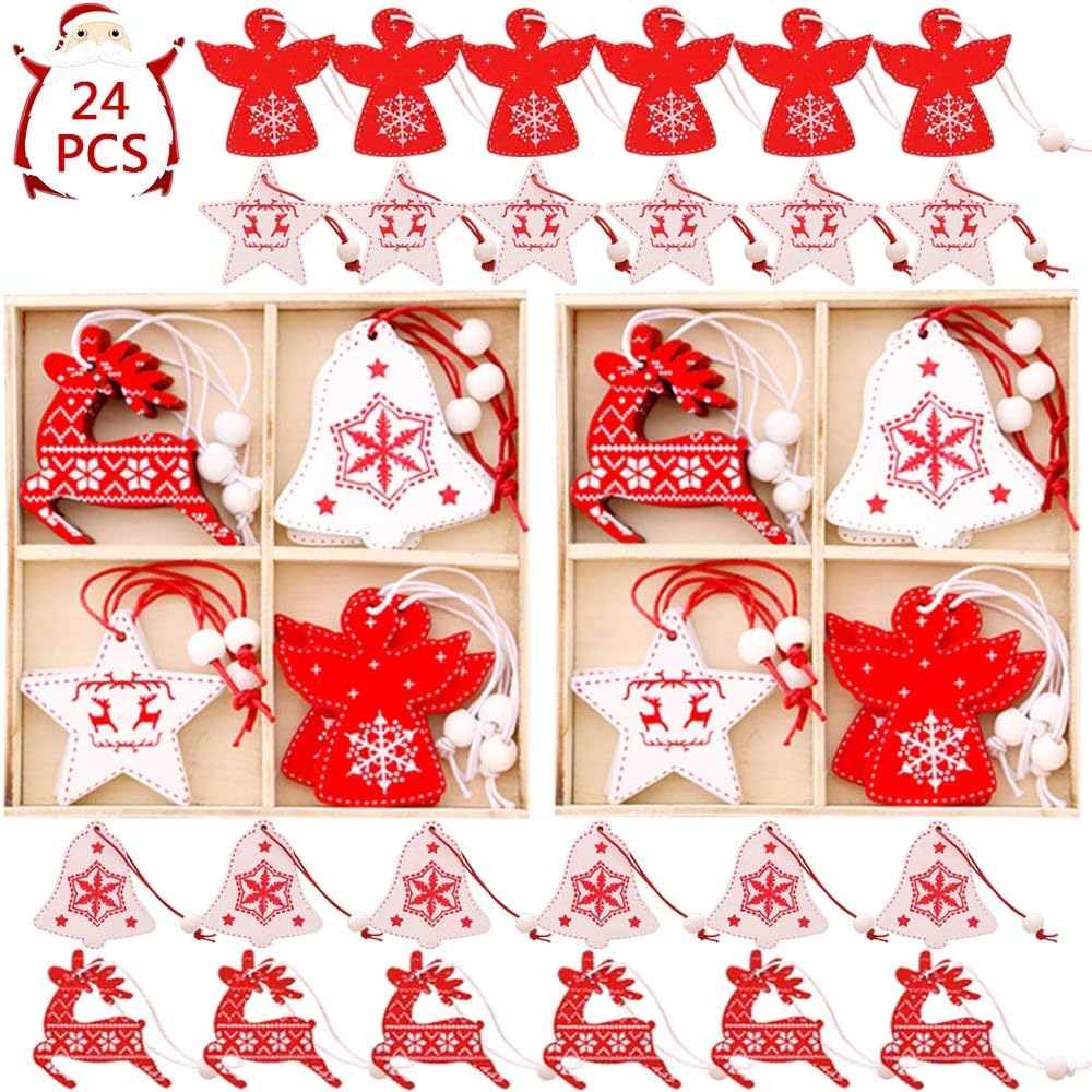 Ornements d'arbre de Noël Pendentifs Decoration Noel en Bois 24 pièces ...