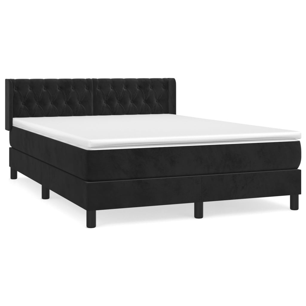 Lit Coavain à Sommier Tapissier En Velours Noir - 140 X 190 Cm - Moderne Et Confortable - 5